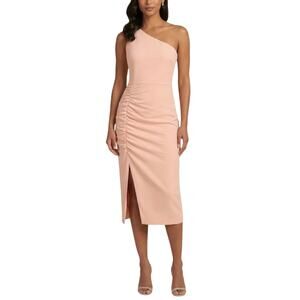 Betsy & Adam One Shoulder Cut Out Midi Sheath Cocktail Dress Pink Size 8